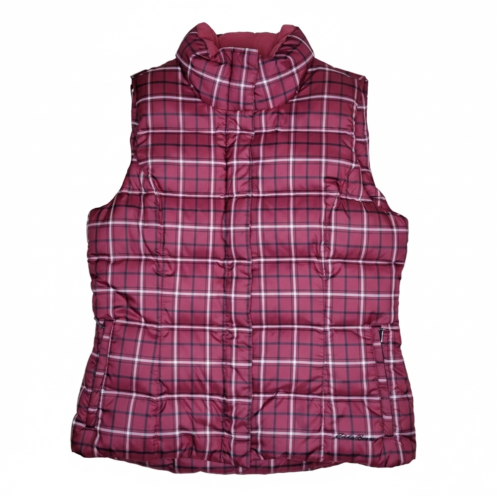 Eddie Bauer Goose Down Puffer Vest Womens Size 8 Red Plaid Gorpcore Cabincore
